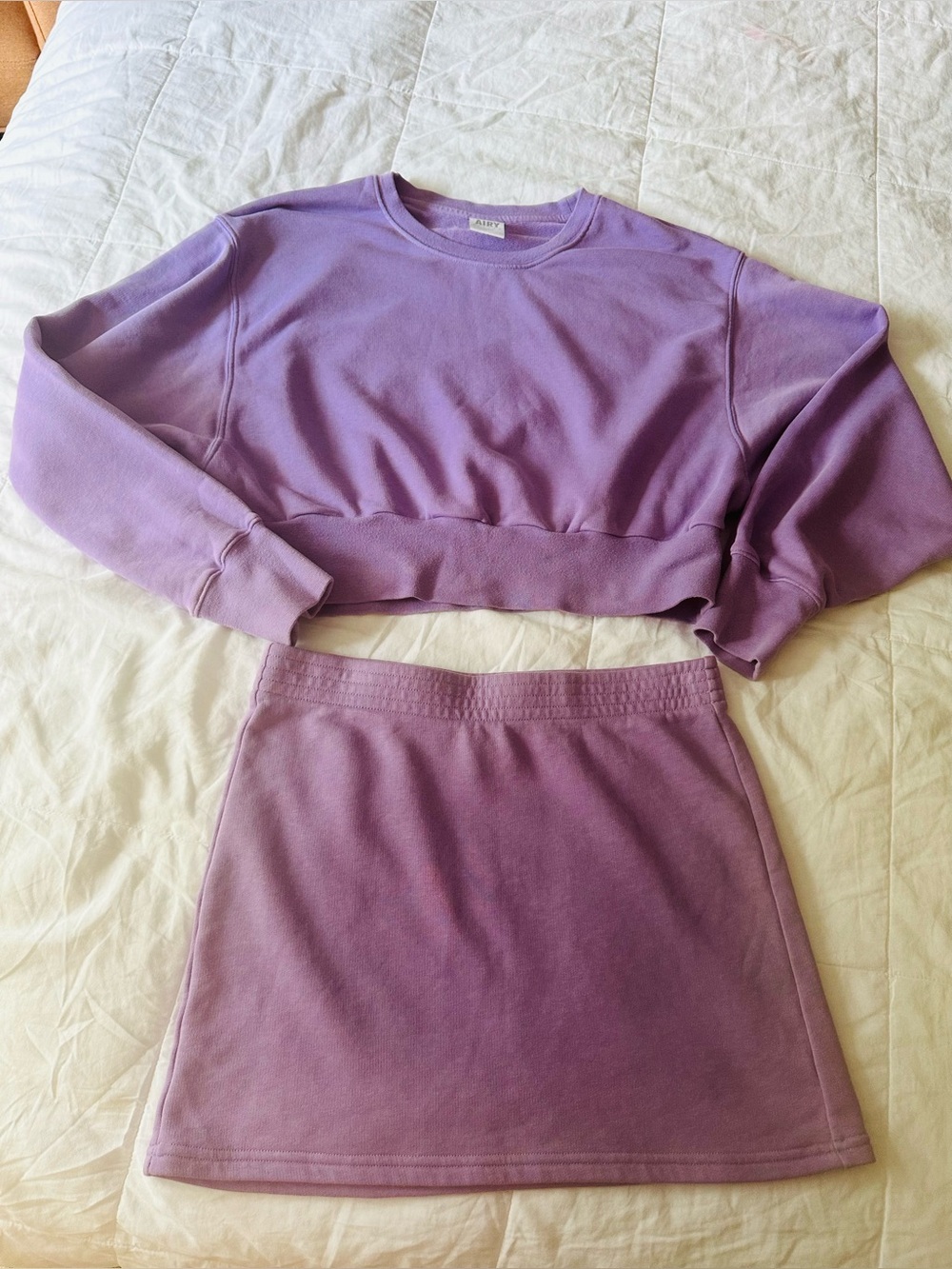 Aritzia TNA Airy Fleece Lavender Purple Mini Skirt Sweatshirt Set M L